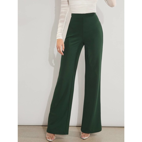 Solid High Waist Wide Leg Pants dark green - Picture 1 of 11